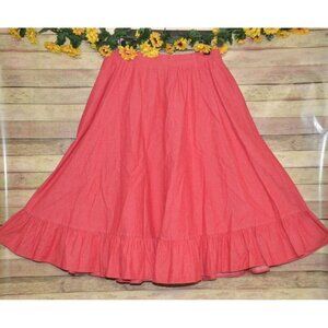 Vintage Ladies 14 L Red Denim Maxi Skirt Elastic Waist Modest Western Prairie